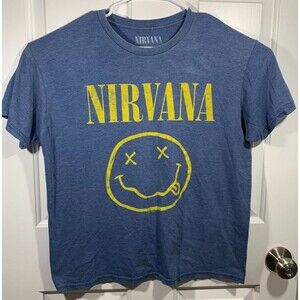 XL 2015 Nirvana Blue Yellow Happy Face Logo Short Sleeve T-Shirt Band Shirt